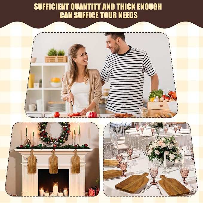 Didaey 6 Pcs Cutting Board Bulk Kitchen Thicken Chopping Platter with Handles Wooden Charcuterie Serving Trays Blank Wood Boards for Engraving Wedding Housewarming(Acacia Wood,17 x 6 Inch)