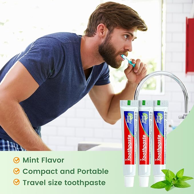 100 Toothpaste in Bulk, Mini Small Toothpaste Mint Toothpastes 0.35oz/10g | Travel Size, for Guests Homeless Hotel Charity Toiletries Camping