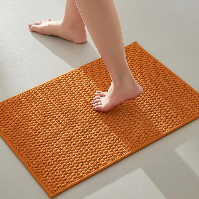 TYUU Bathroom Rugs Non Slip Washable, Super Absorbent Thin Bath Mat Small Quick Dry Low Pile Bathroom Rug, Orange 16"x24"