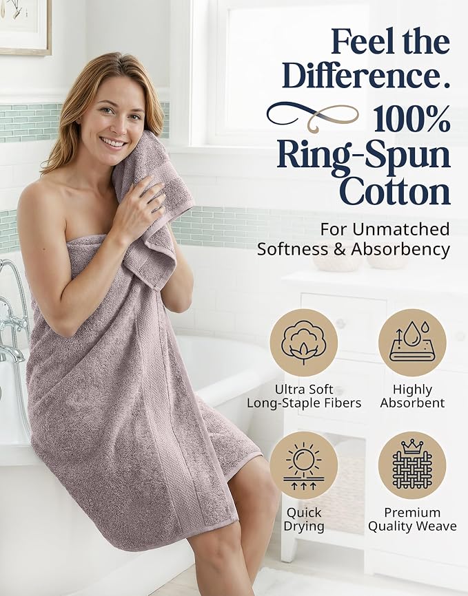 LANE LINEN Towel Set Quick Dry 100% Cotton 6 Piece Soft - Platinum | Cotton Bath Towel Set - Ring-Spun Durability, Ring-Spun Cotton, Terry Weave Comfort, Long-Lasting Comfort, Hotel-Style Look