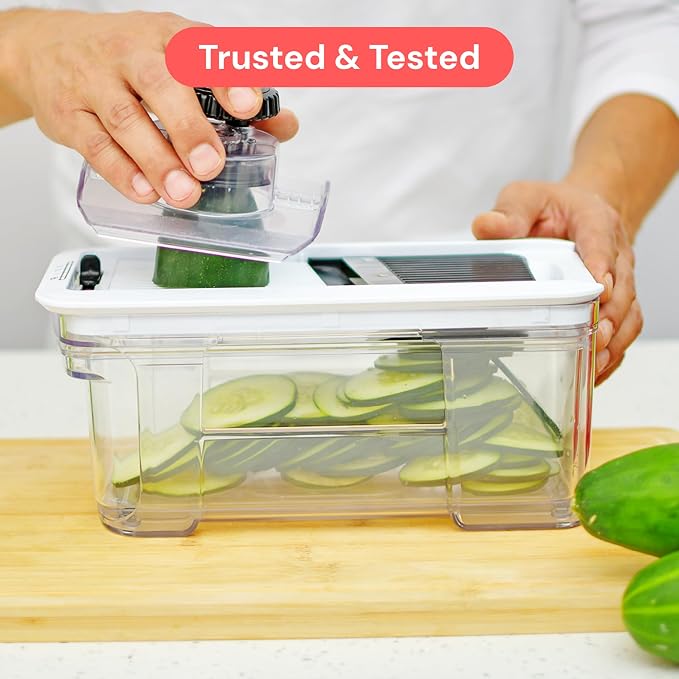 Fullstar Mandoline Slicer for Kitchen - Vegetable Chopper, Onion Potato Food Veggie Fruit Slicer and Cutter with Container, Kitchen Gadgets & Gifts, Home Essentials (6 in 1, Black)