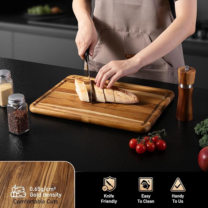 15'' Teak Wood Cutting Board Non Toxic Wooden Chopping Boards for Fruit | Charcuterie Board, Serving, Heavy Duty, Sink Board, Non Slip, Wooden Chopping Board, Small Wooden Chopping Board