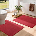 YIHOUSE Red Bathroom Rugs Sets 2 Piece, Quick Dry Thin Bath Mat with Toilet Rug, Non Slip Absorbent Machine Washable, Bath Rugs for Tub Sink Home Decor (17"x24" + 17.5"x24" U-Shaped)