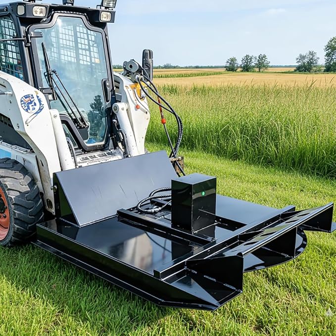 63" Wide Skid Steer Brush Cutter Attachment - 57.6"/1460mm Cutting Width, 2 Bi-Directional Blades, Fits Bobcat and Most Skid Steer Loaders, Ideal for Landscaping, Trail Clearing and Construction