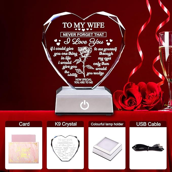 ZHSHWAT Gifts for Wife, Crystal Multicolor Nightlight Gifts for Wife from Husband, Romantic Anniversary, Valentines Day, Christmas Birthday Gifts for Wife