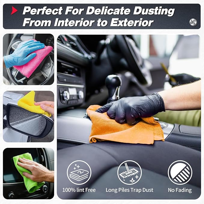 FIXSMITH Shop Towels, Microfiber Cleaning Cloth Bulk, 24 Pack Microfiber Towels for Cars, All-Purpose Absorbent Cleaning Rags, Dust Cloth for Automotive, Mechanic, Garage, Bar, 11.5 x 11.5 inch