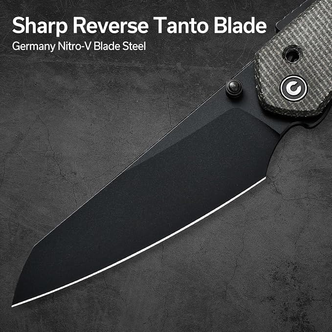 CIVIVI Vision FG Pocket Knife, 3.54" Nitro-V Reverse Tanto Blade C22036-3 | Superlock Folding Knife with Micarta Handle, Reversible Ambidextrous Clip for EDC Camping Hiking