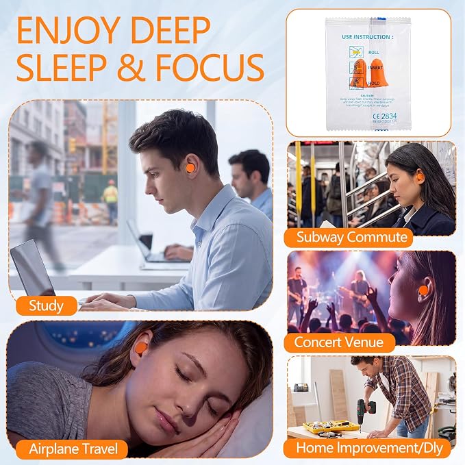 Relaxweex 500 Pairs Ear Plugs for Sleeping 33 db NRR Noise Canceling Ear Plugs Bulk Pre-Shaped Foam Disposable Earplugs for Shooting Range Travel Concert Construction Work, Individually Packaged