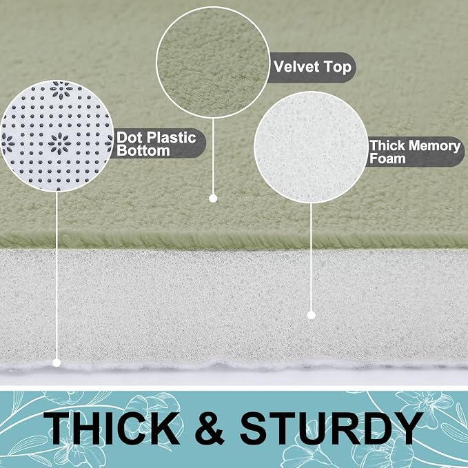 Smiry Memory Foam Toilet Rugs U-Shaped 24x20, Extra Soft Absorbent Non-Slip Contour Bathroom Rugs, Machine Washable Bath Mats for Toilet, Sage Green