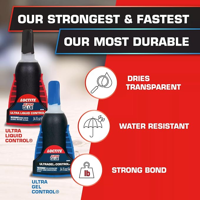 Loctite Super Glue Ultra Gel Control, Clear, 0.14 fl oz Bottle, 6 Pack - Superglue for Plastic, Wood, Metal, Crafts & Repair, Cyanoacrylate Adhesive Instant Glue, Quick Dry