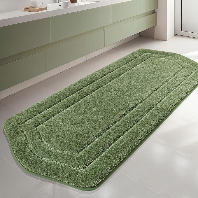 COSY HOMEER Bathroom Rugs Mat 24”x70” Absorbent Non-Slip Bath Mat, Plush Shaggy Bathroom Runner, Machine Washable Large Soft Bath Mats for Bath Floor,Tub and Shower,Green