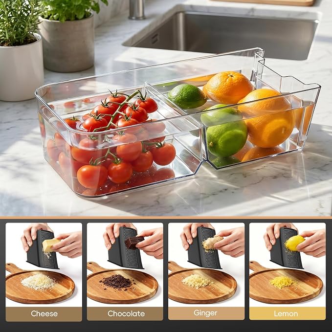 Vegetable Slicer with Adjustable Thickness, Easy to Clean Potato Mandoline Slicer with Container, Rapid Prep French Fry Veggie Cutter/Onion Slicer, Free Grater/Cleaning Brush (Black)