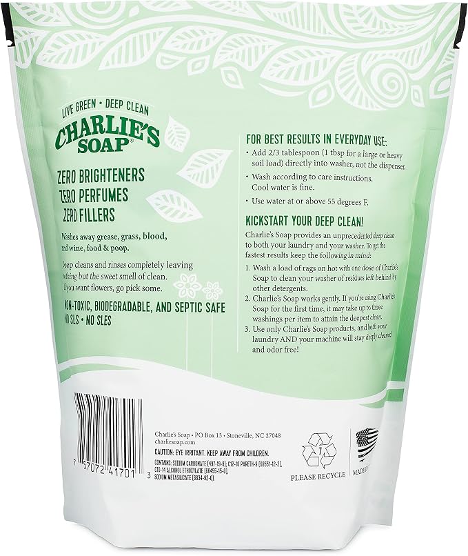 Charlie’s Soap Laundry Powder (100 Loads, 3 Pack) Hypoallergenic Deep Cleaning Washing Powder Detergent – Eco-Friendly, Safe, and Effective
