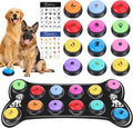 Dog Buttons for Communication,12 Pcs Talking Button Set with 30s Recordable Voice Pet Training Buzzers with Mat & 2 Stickers, Talking Buttons for Dogs & Cats (Batteries Not Included)
