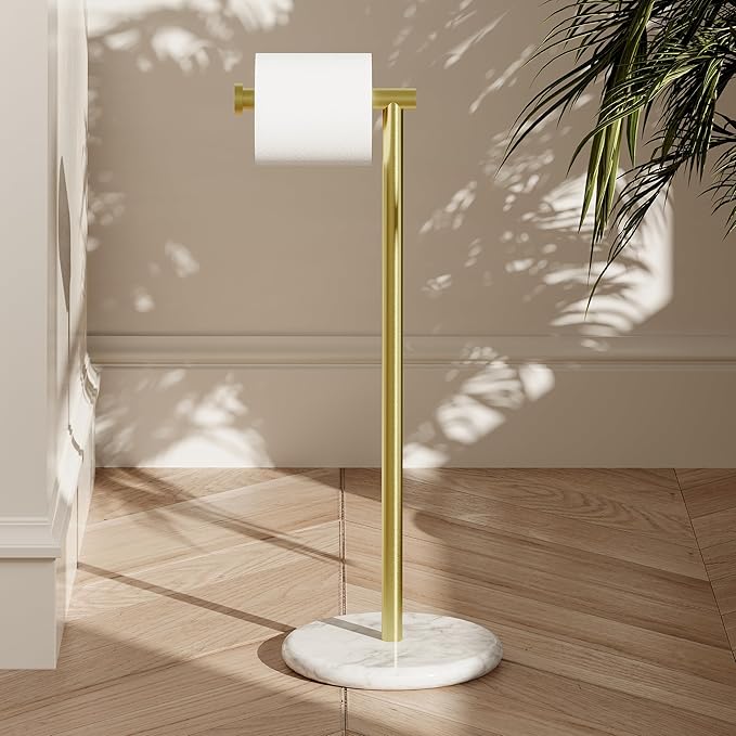 KES Gold Toilet Paper Holder Stand Tissue Roll Holder with Modern Marble Base, SUS304 Stainless Steel Brushed Gold Finish BPH284S1-BZ
