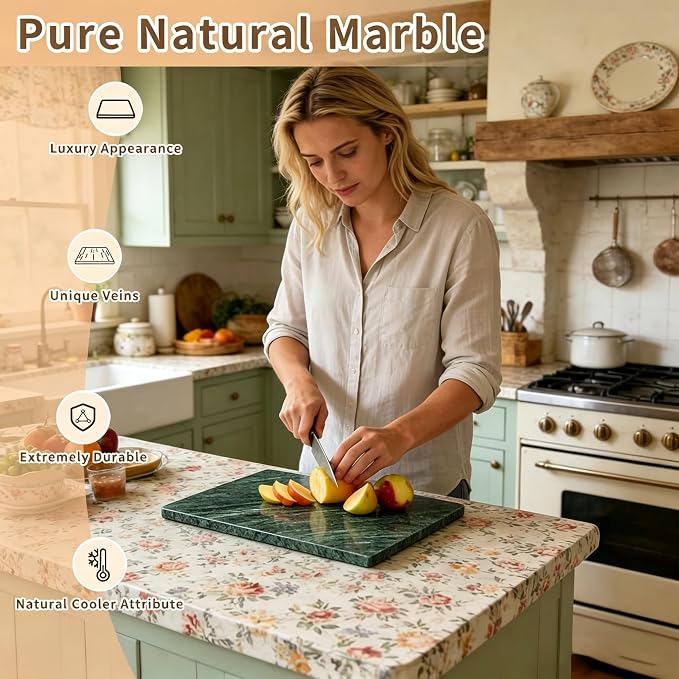Green Marble Cutting Board for Kitchen, 20 x 16 Inch Large Marble Pastry Slab, Green Stone Cutting Board for Dough Kneading, Baking, Rolling, Cheese