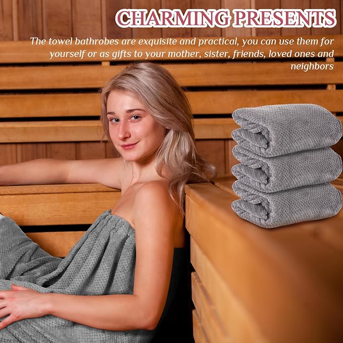4 Pcs Towel Wrap for Women Waffle Spa Robe with Adjustable Closure Elastic Top Lightweight Wraps for Bath Shower