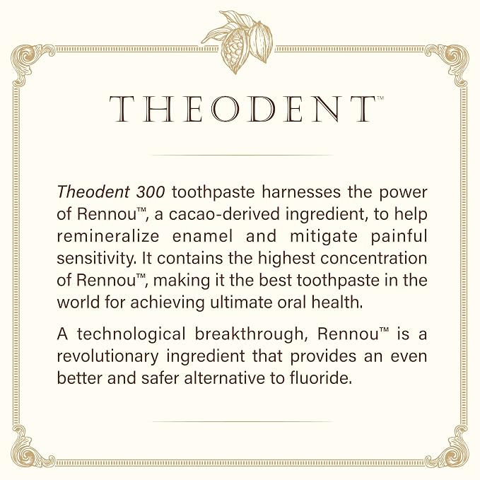 Theodent 300 Fluoride-Free Clinical-Strength Remineralizing Toothpaste | Highest Rennou® concentration for intensive enamel repair & sensitivity relief. Fluoride-free, SLS-free, diamond mint, 3.4 oz