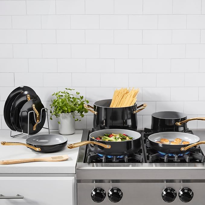 Cuisinart Culinary Ceramic Cookware Set, Dishwasher Safe Nonstick Pots and Pans, 10 Piece Kitchen Cookware Set for Home Cooking, Easy & Clean Design, Black, 34CG-10BK