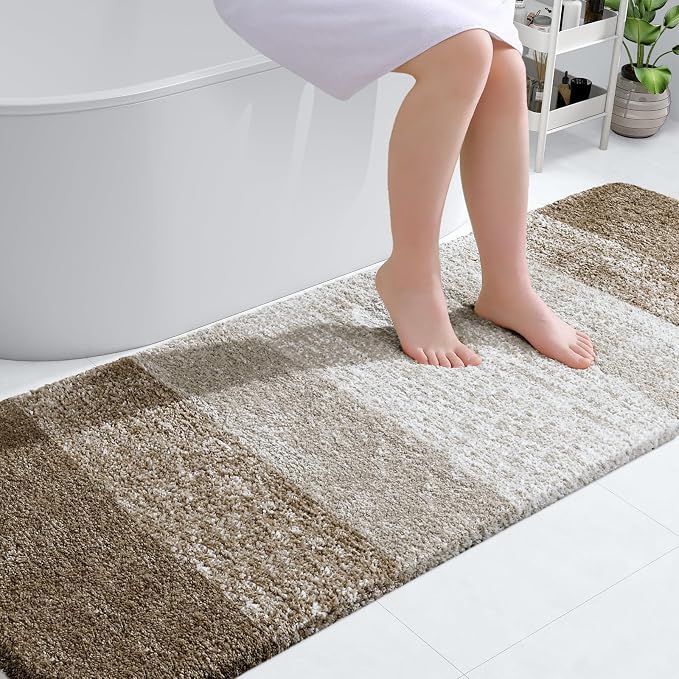 OLANLY Bathroom Runner Rugs Mat 70x24, Extra Soft Absorbent Microfiber Bath Rugs, Rubber Backing, Quick Dry, Washable Long Bath Mats for Bathroom Floor, Tub and Shower, Home Decor Accessories, Coffee