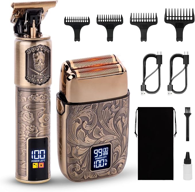 Ufree Foil Shaver and Beard Hair Trimmer Set, Men Electric Razor，Mens Gifts | 6500-7500RPM Head Shavers for Bald, Zero-Gap, Type-C, LED Display, T-Blade Line Versatile for Mustache, Stubble & Crisp Edge