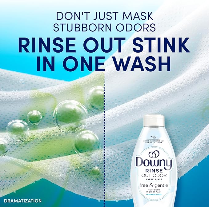 Downy Free & Gentle Rinse Laundry Odor Remover, Scent Free, 48 FL OZ, Gentle on skin, No dyes or heavy perfumes, Fabric Softener and Laundry Odor Removal Rinse