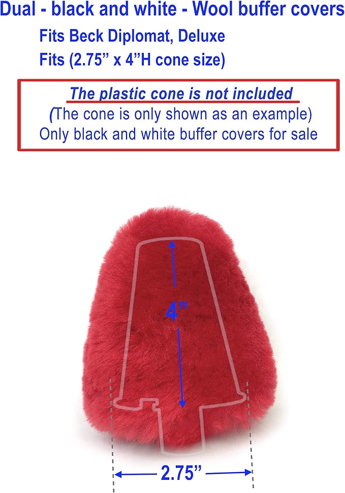 Large Dual 100% Lamb Wool Buffer Covers Fit 2.75”Dia x 4”High - Beck Diplomat, Deluxe Shoe Polishers