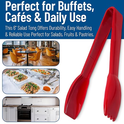 Carlisle FoodService Products 460605 Carly Salad Tong, 6" Salad Tong, Red, 1 Pack