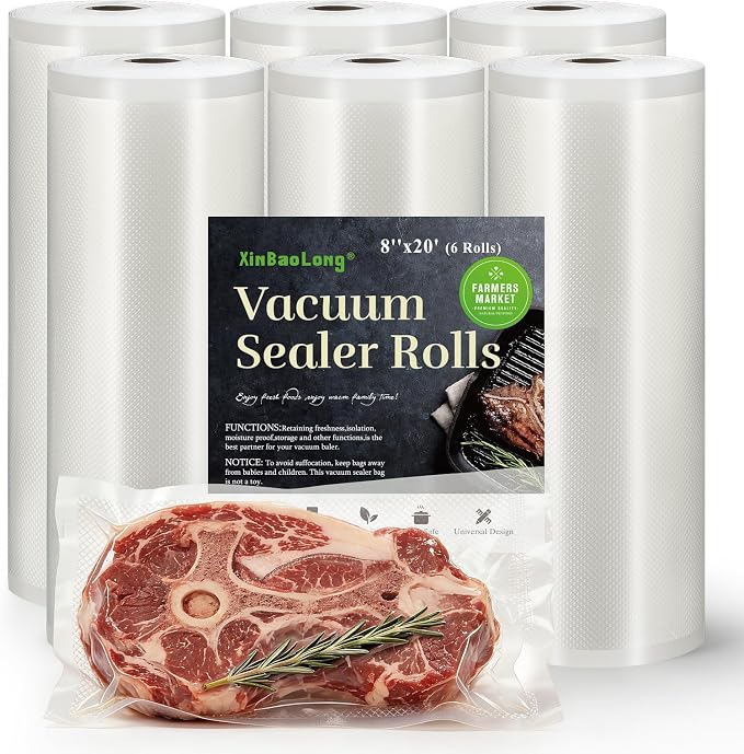 Vacuum Sealer Bags 6 Rolls 8"x20' Freezer Bags, 120Feet | Commercial Grade, BPA Free, Customized Size, Sous Vide Cooking, Puncture Prevention, Kitchen Essentials, Kitchen Gadgets