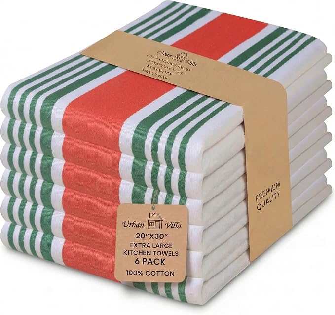Urban Villa Kitchen Towels Cotton Dish Towels 20”x30” (Set of 6) Christmas
