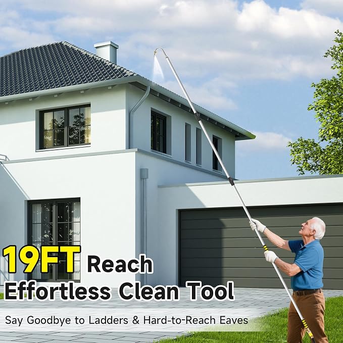 20FT Reach Gutter Cleaning Tools from Ground, Telescopic Rain Gutter Cleaners Tool with Hose Attachment and Heavy Duty Wand & Connecting Adapter