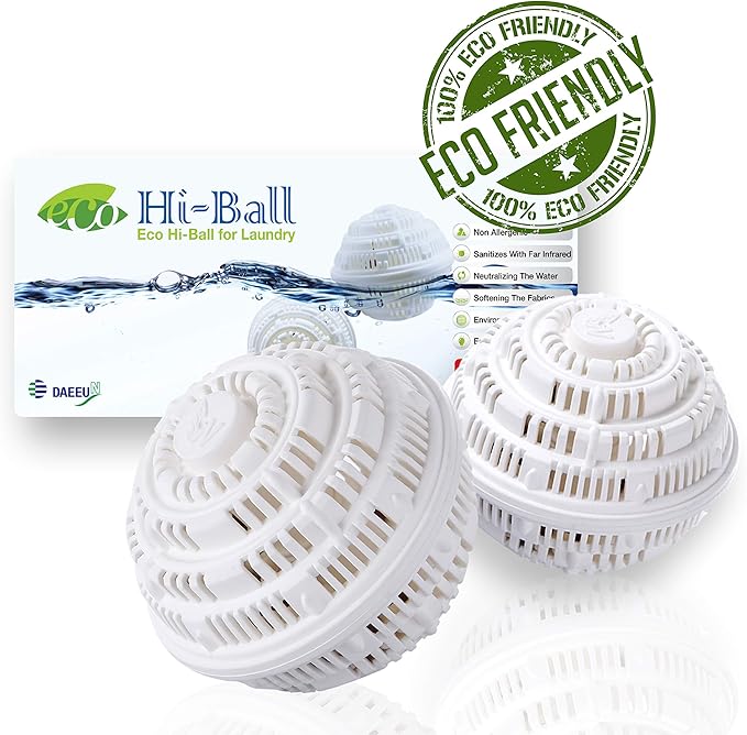 Premium Detergent-Free Washing Machine Balls by Eco Hi-Ball – Save on Laundry Detergent – Naturally Washes Clothes Amazingly with Infrared Ceramic Beads – Safe & Reusable for 1000 Washes | 2-Pack