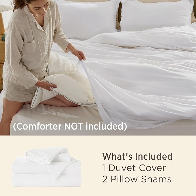 Bedsure White Super King Duvet Cover - 3 Pieces Prewashed Cotton-Like Extra Soft Bedding Set, Includes 1 Duvet Cover 108x98 Inches with Zipper Closure & 2 Pillow Shams, Comforter Not Included