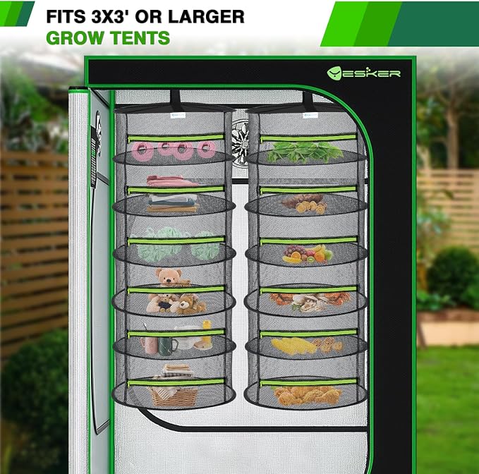 Yesker 6 Layer Herb Drying Rack Hanging Mesh Net Foldable Plant Drying Racks 24" w Green Zipper Pruning Shears Dryer Hanging Rack for Herbs Seed Bud Fruit Clothes Grow Tent Closet Garden Outdoor 2 PCS | 24" w Green Zipper Pruning Shears Dryer Hanging R...
