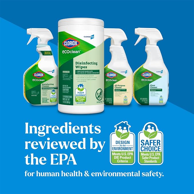CloroxPro Clorox EcoClean Disinfecting Wipes, Multi Purpose Bleach Free Cleaner, Made with Citric Acid and Plant Based Ingredients, Antibacterial Disinfectant, Multi Surface Use, 75 Ct, Pack of 6