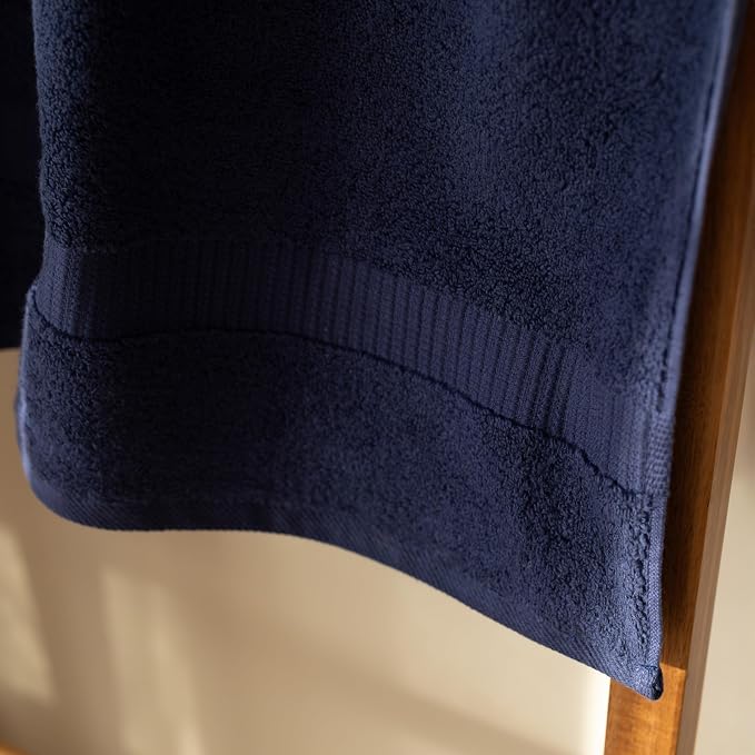 SALBAKOS 4-Piece 100% Turkish Cotton Bath Towels, 27x54 inch, Navy | Standard Size, 630 Gsm Thick Super Soft Highly Absorbent Quick-Dry Bathroom Towel, Premium Hotel & Spa Quality Made in Turkey