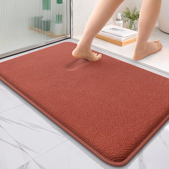 OLANLY Memory Foam Absorbent Bathroom Rugs Mats 36x24, Rustic Terracotta | Soft Quick Dry Bath Rugs Mats, Non-Slip, Machine Washable Carpet for Bathroom Floor, Tub and Shower, Home Decor Accessories