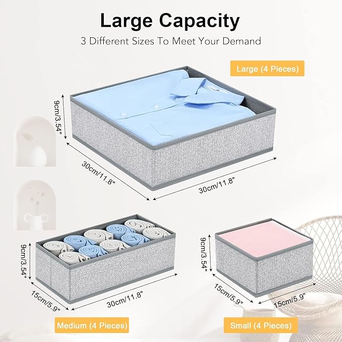 DIMJ Drawer Organizers Cloths, Closet Underwear Organizer, 15 Packs Foldable Closet Organizers, Sock Drawer Organizer, Fabric Dresser Drawer Dividers for Clothes Underwear Bras Socks