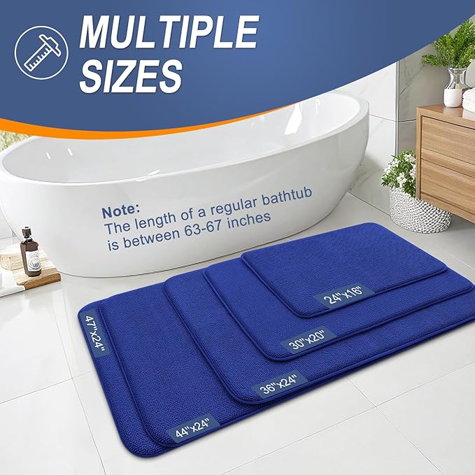 OLANLY Memory Foam Bathroom Runner Rugs 44x24, Long Bath Mats, Royal Blue | Soft Quick Dry Bath Mats, Non-Slip, Absorbent Machine Washable Mat for Bathroom Floor, Tub and Shower, Home Decor Accessories