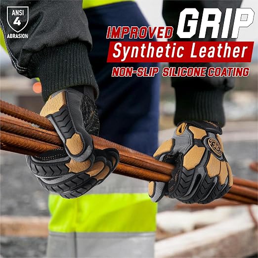 HANDLANDY Winter Water Resistant Work Gloves for Men, Insulated Heavy Duty Mechanic Glove for Cold Weather (Coffee-insulated, Large)