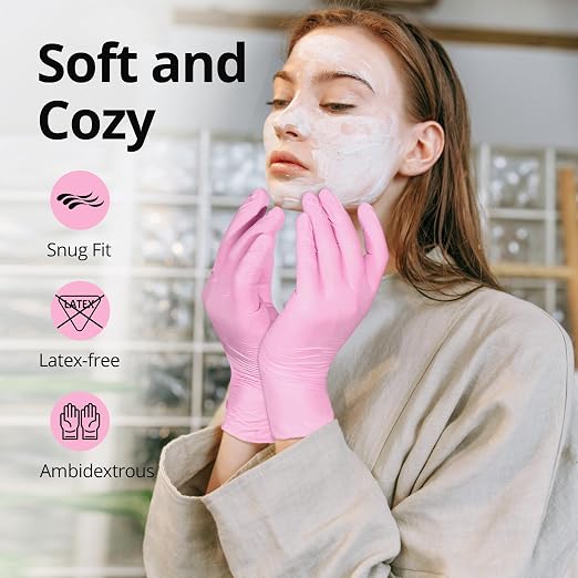 SwiftGrip Pink Nitrile Gloves, 3-mil, Industrial Gloves Disposable Latex Free, for Cleaning & Esthetician, Rubber Powder-Free, 100-ct Box (X-Large)