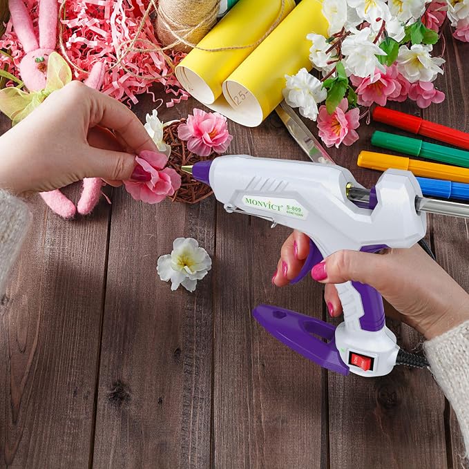 MONVICT Full Size Hot Glue Gun, Dual Temp 60/100W Base Stand | Heavy Duty Kit with 15 Pcs Glue Sticks & 3 Finger Protectors for Sealing Wax, Quick Repairs, DIY, Art & Crafts