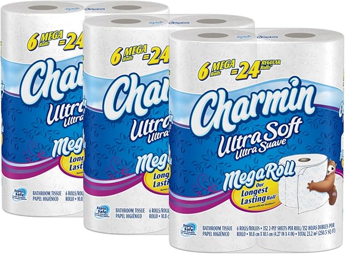 Charmin Ultra Soft, Mega Rolls, 6 Count Packs (Pack of 3) 18 Total Rolls