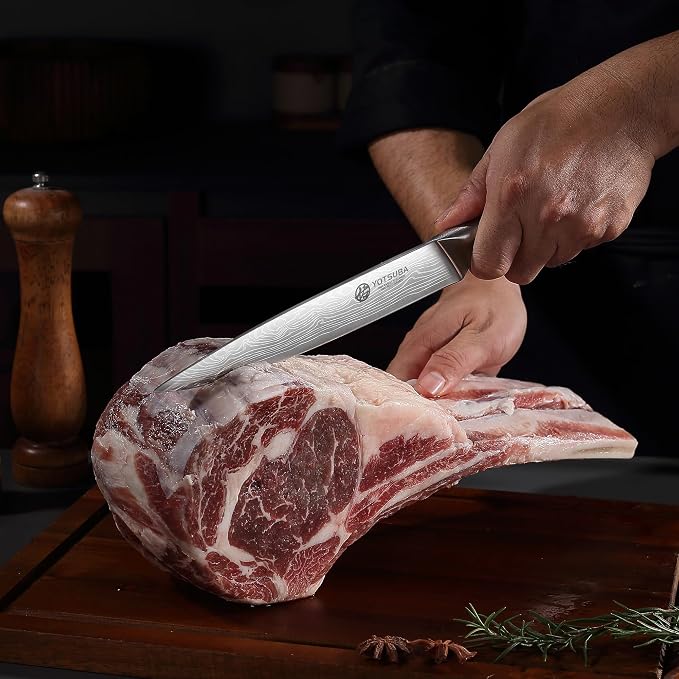 YOTSUBA Japanese Carving Knife and Fork Set, Razor-Sharp German Stainless Steel, Full Tang Ergonomic Rosewood Handle, Slicing Knife for Meats, BBQ & Brisket, Premium Gift