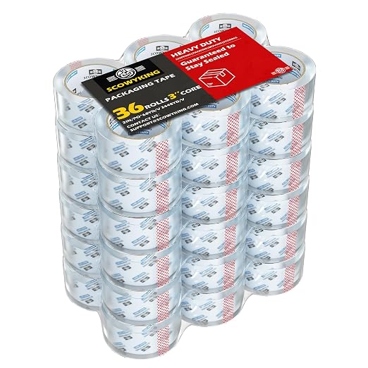 Clear Packing Tape Refills Heavy Duty,36 Pack,2.7 Mil,2"×68 Yd | Total 2448 Yards,Compatible with Standard Tape Dispenser,Quiet Unwind,Easy Start,for Shipping Packaging Moving Sealing,Bulk