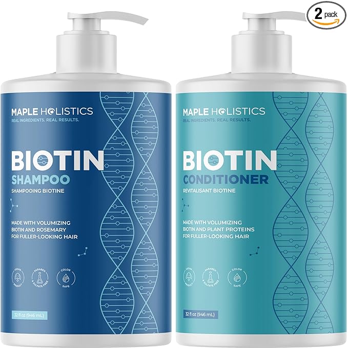 Rosemary Biotin Shampoo and Conditioner Set - Volumizing Shampoo and Conditioner for Thinning Hair for Women & Men with Nourishing B Vitamins - Color Safe Sulfate Paraben & Silicone Free (32 Fl Oz)