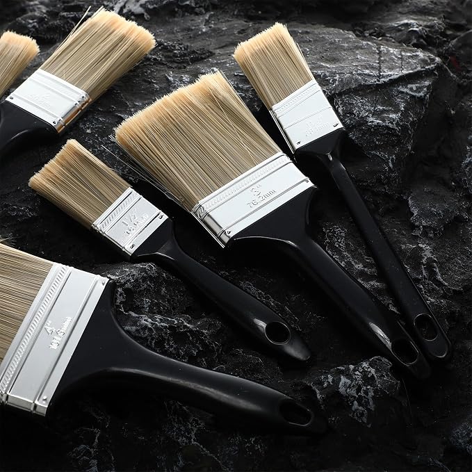 Layhit 36 Pcs Paint Brushes House Chip Paintbrush with Treated Plastic Handles Wide Flat Wall Trim Painting Tool for Paint Stains Wood Cabinet Deck Fence Door Furniture Home DIY (6 Size)