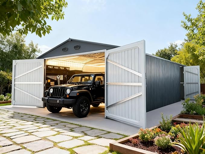 20 x 13 FT Metal Garage Shed, Large Metal Building Storage Shed with with 2 Lockable Doors&4 Air Vents, Galvanized Steel Prefab Shed Waterproof for Car, Truck, Bike, Tool, Dark Gray