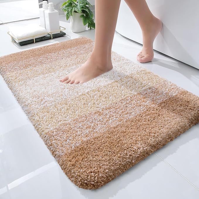OLANLY Small Bathroom Rugs Mat 24x16, Extra Soft Absorbent Microfiber Bath Rugs, Rubber Backing, Quick Dry, Machine Washable Bath Mats for Bathroom Floor, Tub and Shower, Home Decor Accessories, Beige