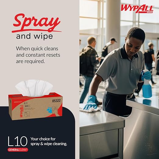 WypAll GeneralClean L10 Cloths Light Cleaning Wipes (05322), Pop-Up Box, Bulk Paper Wipers, White (18 Packs of 125 Sheets, 2,250 Sheet Total)